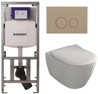 Villeroy & Boch Subway 2.0 Toiletset - inbouwreservoir - diepspoel wandcloset - directflush - slimseat - bedieningsplaat taupe - ronde knoppen - wit 0701131/SW1102378/ga26028/ga91964/ Wit alpin glans