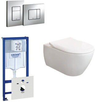 Villeroy & Boch Subway 2.0 ViFresh toiletset met slimseat softclose en quick release en bedieningsplaat horizontaal verticaal chroom 0720001/0729205/ga91964/sw60341/ Wit