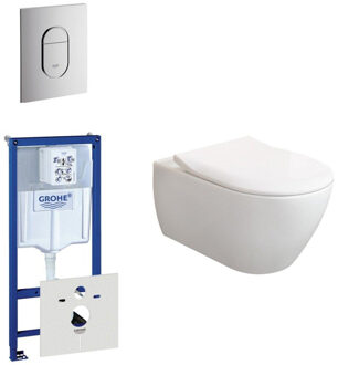 Villeroy & Boch Subway 2.0 ViFresh toiletset met slimseat softclose en quick release en bedieningsplaat verticaal chroom 0729205/0729240/ga91964/sw60341/ Wit