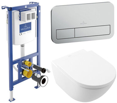 Villeroy & Boch Subway 3.0 Toiletset - zonder spoelrand - diepspoel - inbouwreservoir - twistflush - bedieningsplaat edelmat - zitting softclose & quickrelease - ceramic+ stone white 92242700 / 92249069 / 4670T0RW Stone Wit mat