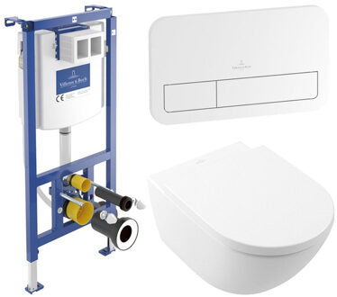 Villeroy & Boch Subway 3.0 Toiletset - zonder spoelrand - diepspoel - inbouwreservoir - twistflush - bedieningsplaat wit glans - zitting softclose & quickrelease - ceramic+ stone white 92242700 / 92249068 / 4670T0RW Stone Wit mat