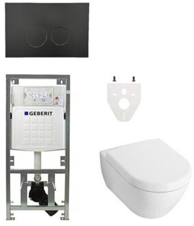 Villeroy & Boch Villeroy Boch Subway 2.0 DirectFlush Toiletset - geberit reservoir - bedieningsplaat ronde knoppen - softclose - mat zwart 0701131/SW706188/0124060/GA26028 Wit alpin glans