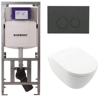 Villeroy & Boch Villeroy Boch Subway 2.0 DirectFlush Toiletset - softclose - geberit reservoir - qeramiq bedieningsplaat mat antraciet - ronde knoppen - wit 0701131/ga26028/SW729014/SW1182666/SW1102376 Wit alpin glans
