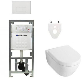Villeroy & Boch Villeroy Boch Subway 2.0 DirectFlush Toiletset - softclose - geberit reservoir - qeramiq bedieningsplaat rechthoekige knoppen - wit 0701131/ga26028/SW729014/SW1182666/SW706187 Wit alpin glans