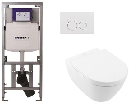 Villeroy & Boch Villeroy Boch Subway 2.0 DirectFlush Toiletset - softclose - geberit reservoir - qeramiq bedieningsplaat ronde knoppen - wit 0701131/ga26028/SW729014/SW1182666/SW706186 Wit alpin glans