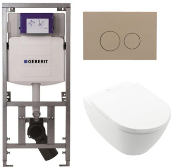 Villeroy & Boch Villeroy Boch Subway 2.0 DirectFlush Toiletset - softclose - geberit reservoir - qeramiq bedieningsplaat taupe ronde knoppen - wit 0701131/ga26028/SW729014/SW1182666/SW1102378 Wit alpin glans