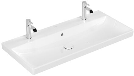 Villeroy & Boch Villeroy en boch Avento meubelwastafel 100x47cm 2 kraangaten met overloop ceramic+ wit 4156A4R1 Wit Alpin glans