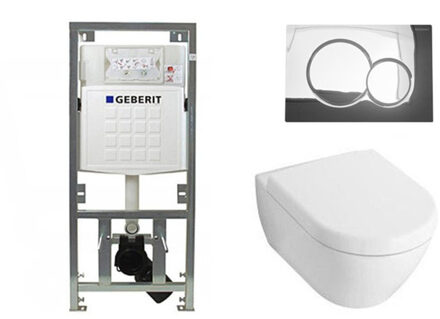 Villeroy & Boch Villeroy en Boch Subway 2.0 compact met softclose zitting toiletset met geberit inbouwreservoir en sigma 01 drukplaat glans chroom