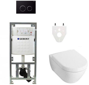 Villeroy & Boch Villeroy en Boch Subway 2.0 DirectFlush toiletset met Geberit reservoir en zitting met softclose bedieningsplaat sigma20 zwart