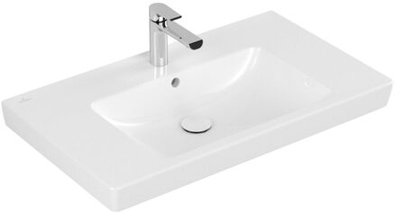 Villeroy & Boch Villeroy en Boch Subway 2.0 meubelwastafel geslepen 80x47cm met kraangat met overloop ceramic+ wit 71758gr1 Wit Alpin