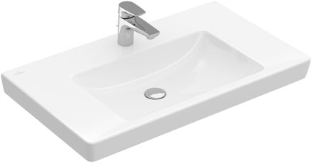 Villeroy & Boch Villeroy en Boch Subway 2.0 meubelwastafel geslepen 80x47cm met kraangat met overloop wit 71758g01 Wit Alpin