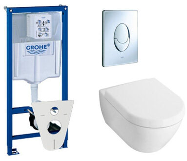 Villeroy & Boch villeroy en boch Subway 2.0 toiletset met inbouwreservoir, softclose en quick release closetzitting en bedieningsplaat chroom