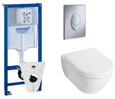 Villeroy & Boch villeroy en boch Subway 2.0 toiletset met inbouwreservoir, softclose en quick release closetzitting en bedieningsplaat mat chroom