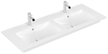 Villeroy & Boch Villeroy en Boch Venticello meubelwastafel dubbel met 2 kraangaten doorgestoken 130x50cm (geschikt voor 2x3 kraangaten) met overloop ceramic+ wit 4111dlr1 Wit Alpin CeramicPlus