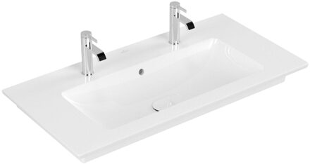 Villeroy & Boch Villeroy en Boch Venticello meubelwastafel met wasbak midden met 2 kraangaten 100x50cm met overloop ceramic+ wit 4104AKR1 Wit Alpin