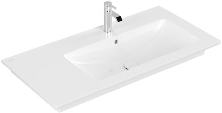 Villeroy & Boch Villeroy en Boch Venticello meubelwastafel met wasbak rechts met 1 kraangat doorgestoken 100x50cm (geschikt voor 3 kraangaten) met overloop ceramic+ wit 4134r1r1 Wit Alpin