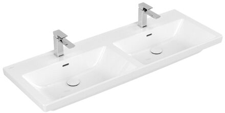 Villeroy & Boch Wastafel Villeroy & Boch Subway 3.0 Dubbele Wasbak Met CeramicPlus 2 Kraangaten Met Overloop 130x47x16.5 cm Wit Alpin