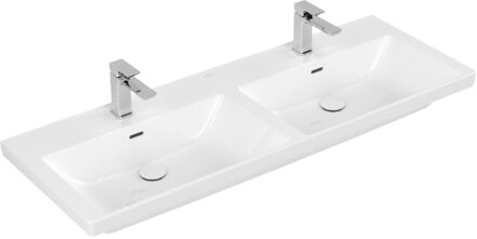 Villeroy & Boch Wastafel Villeroy & Boch Subway 3.0 Dubbele Wasbak Met CeramicPlus 2 Kraangaten Met Overloop 130x47x16.5 cm Wit Alpin