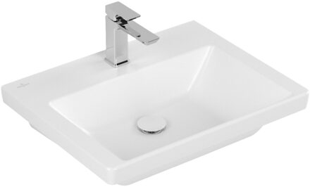 Villeroy & Boch Wastafel Villeroy & Boch Subway 3.0 Met CeramicPlus 1 Kraangat Geen Overloop 60x47x16.5 cm Stone White Villeroy & Boch