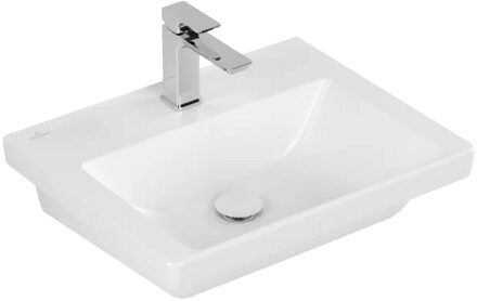 Villeroy & Boch Wastafel Villeroy & Boch Subway 3.0 Met CeramicPlus 1 Kraangat Zonder Overloop 55x44x16.5 cm Stone White Wit