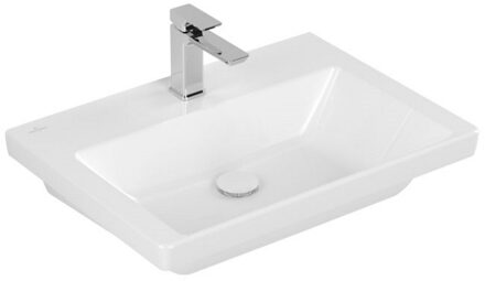 Villeroy & Boch Wastafel Villeroy & Boch Subway 3.0 Met CeramicPlus 1 Kraangat Zonder Overloop 65x47x16.5 cm Wit Alpin