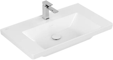 Villeroy & Boch Wastafel Villeroy & Boch Subway 3.0 Met CeramicPlus 1 Kraangat Zonder Overloop 80x47x16.5 cm Stone White Wit