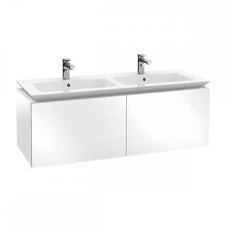 Villeroy en Boch Legato wastafelonderbouwkast met 2 laden voor dubbele wastafel Legato 130x50x42.5cm glans wit B24200DH