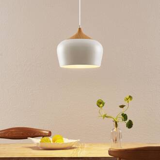 Vilsera hanglamp in wit met houtdetail wit, licht hout