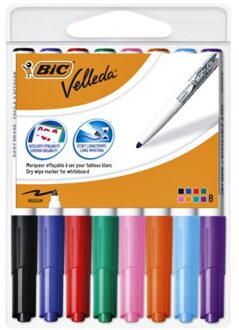 Viltstift Bic 1748 whiteboard rond ass 1.4mm blister a 8st Wit