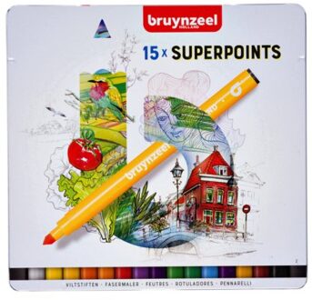 Viltstift Bruynzeel Expression super points blik a 15 stuks assorti Wit