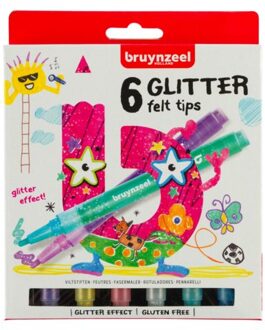 Viltstift Bruynzeel Young 7945 glitterpunters 6stuks