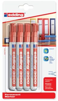 Viltstift edding 3000 rond rood 1.5-3mm blister a 4st