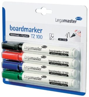Viltstift Legamaster TZ100 whiteboard rond ass 1.5-3mm 4st Wit