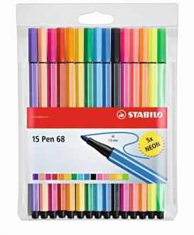 Viltstift STABILO Pen 68 etui a 10+5 neon kleuren