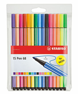 Viltstift STABILO Pen 68 etui a 10+5 neon kleuren