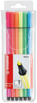 Viltstift STABILO Pen 68 fluor etui a 6 kleuren