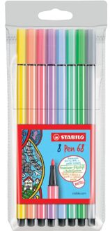 Viltstift STABILO Pen 68 pastel etui a 8 kleuren Geel