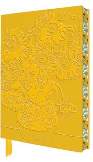Vincent Van Gogh: Sunflowers 2026 Artisan Art Vegan Leather Diary Planner - Page To View With - Tree Flame