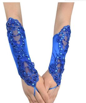 Vingerloze Brocade Genaaid Kralen Handschoenen Sparkles Kant Geborduurde Wedding Party Handschoenen Multicolor Blauw