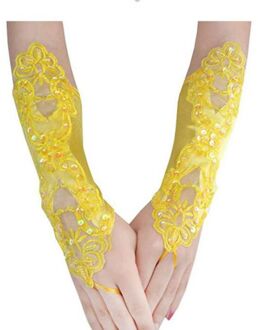 Vingerloze Brocade Genaaid Kralen Handschoenen Sparkles Kant Geborduurde Wedding Party Handschoenen Multicolor geel