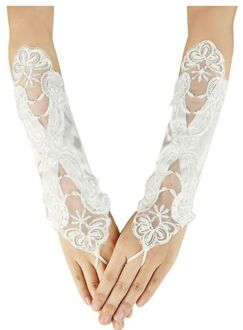 Vingerloze Brocade Genaaid Kralen Handschoenen Sparkles Kant Geborduurde Wedding Party Handschoenen Multicolor Ivoor