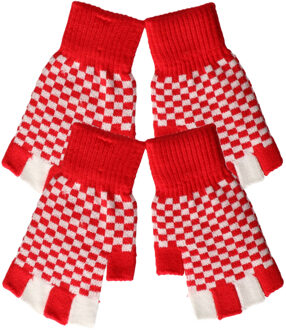 Vingerloze handschoenen - 2x paars - rood/wit geblokt - Branbant thema - verkleed handschoen
