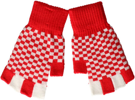 Vingerloze handschoenen - rood/wit geblokt - Branbant thema - verkleed handschoen