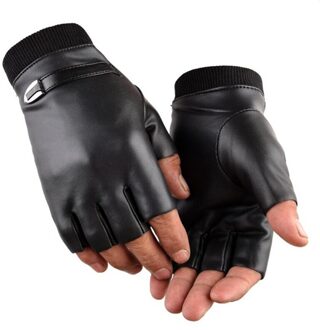 Vingerloze Mannen Handschoenen Rijden Suede Leer Zwart Grijs Half Vinger Mannen Elastische Outdoor Bike Mittens Winter Warm Handschoenen PU zwart