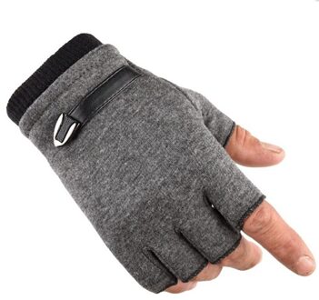 Vingerloze Mannen Handschoenen Rijden Suede Leer Zwart Grijs Half Vinger Mannen Elastische Outdoor Bike Mittens Winter Warm Handschoenen Velvet grijs