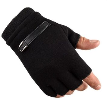 Vingerloze Mannen Handschoenen Rijden Suede Leer Zwart Grijs Half Vinger Mannen Elastische Outdoor Bike Mittens Winter Warm Handschoenen Velvet zwart