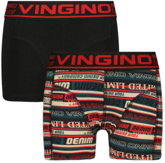 Vingino Jongens ondergoed 2-pack boxers stripe deep Zwart - 152