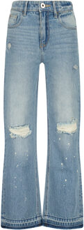 Vingino Meiden jeans cato destroy wide leg fit mid blue wash Denim - 176