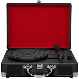 Vintage 3-Speed Classic Fonograaf Grammofoon Draaitafel Playrer Muziek Speler Met Stereo Speakers Pu Leer Houten Box Us Plug zwart
