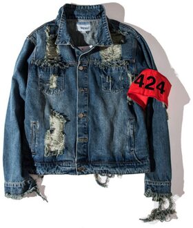 Vintage 424 Denim Jas Mannen Ripped Gaten Gewassen Katoen Herfst Jassen Man Casual Jean Jassen Cowboy Classic Man MSW013 Blauw / XL (65-70kg)